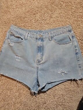 Cider Light Blue Distressed High-Rise Denim Shorts